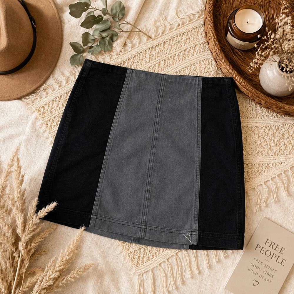 Free People Colorblock Mini Skirt Black Gray Size 4
